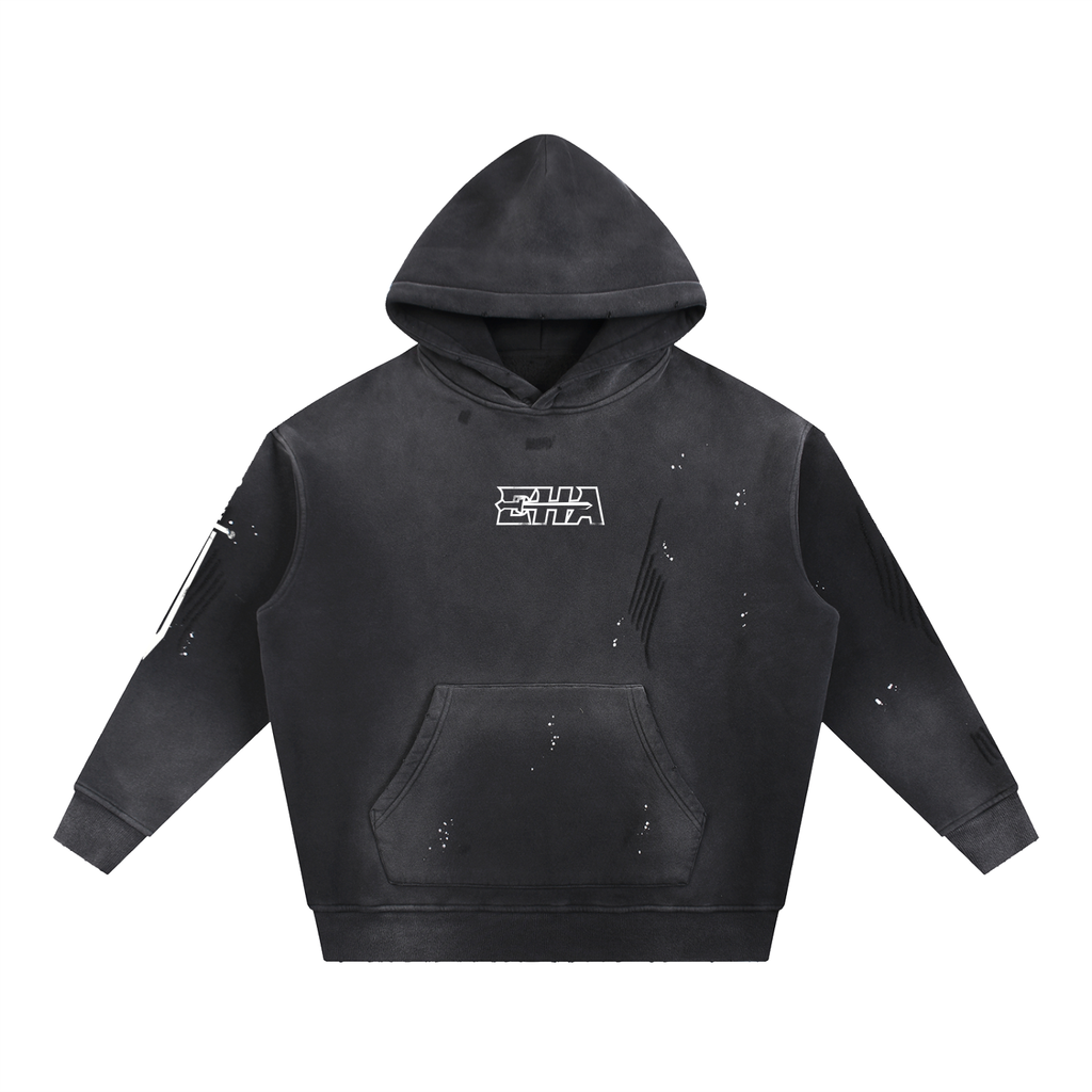 Vintage Washed Frayed Fleece Hoodie