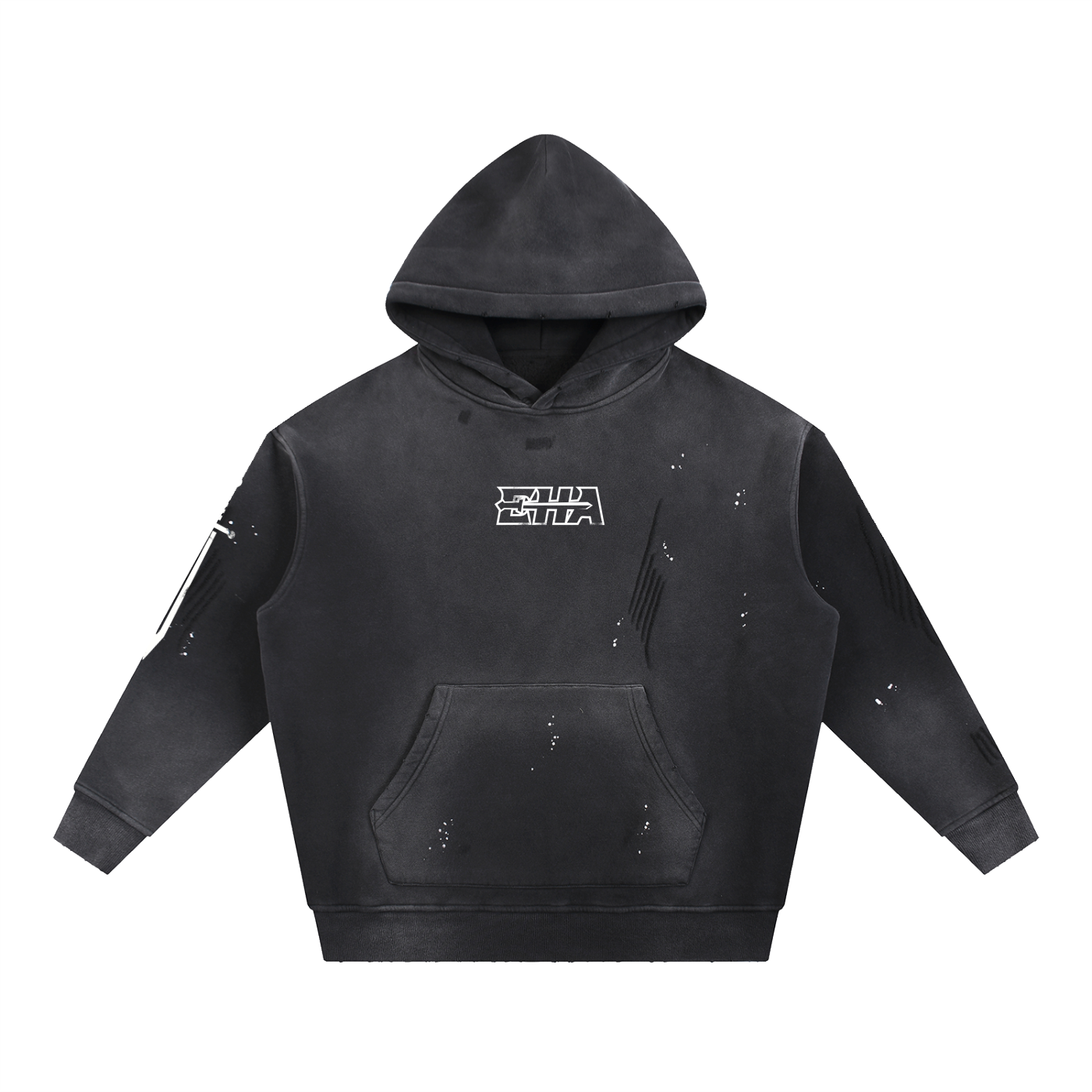 Vintage Washed Frayed Fleece Hoodie